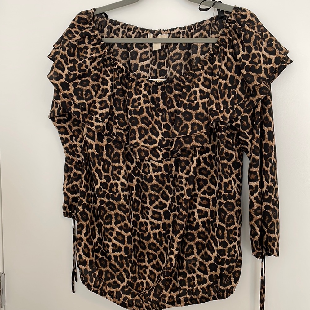 NWT Michael Kors Leopard Ruffled Off Shoulder Blouse